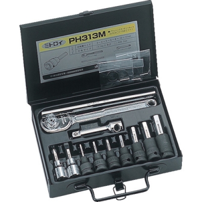日本水户工机 MITOLOY  PH313M ミトロイ　３／８ヘックスソケットパワータイプメタルケースセット　９コマ１３点