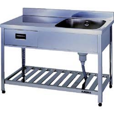 （株）東製作所 HPOM1-1500-R アズマ　引出し付一槽水切シンク右水槽　１５００×６００×８００