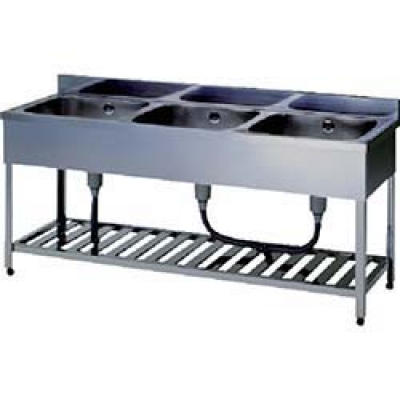（株）東製作所 KP3-1500 アズマ　三槽シンク（ホース付）　１５００×４５０×８００