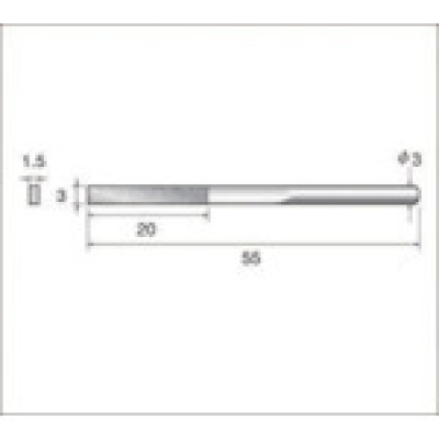 （株）ナカニシ 62813 ナカニシ　電着ダイヤモンドヤスリ（軸径３ｍｍ）全長５５ｍｍ刃長２０ｍｍ刃幅３ｍｍ